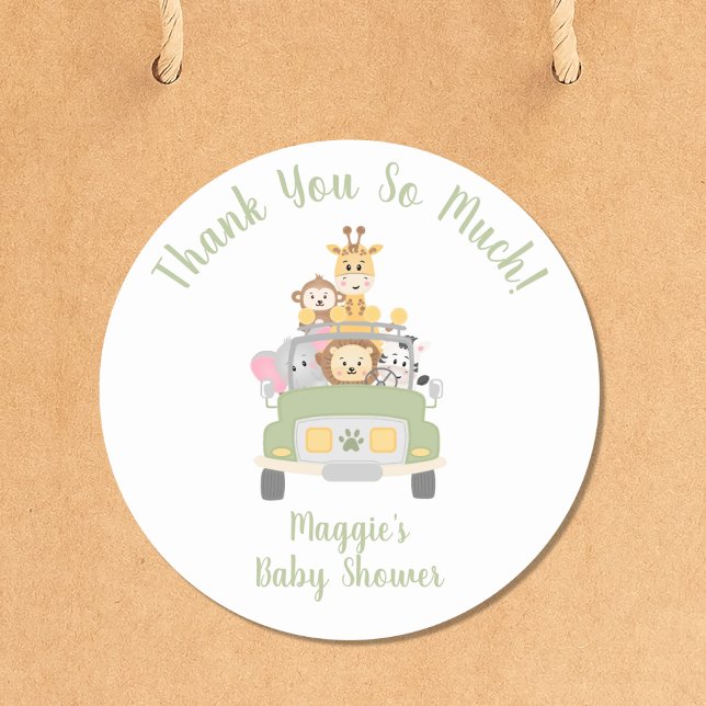 Niedlich Safari Baby Dusche Vielen Dank Runder Aufkleber (Von Creator hochgeladen)