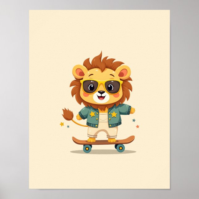 Niedlich Safari Baby Lion - Whimsisches Kinderzimm Poster (Vorne)
