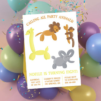 Niedlich Safari Ballon Tiere Geburtstagsparty Einladung