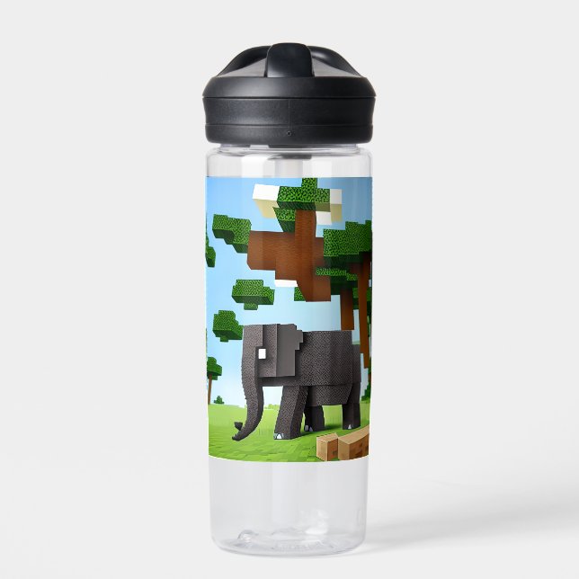 Niedlich Safari Elephant Pixel Art Trinkflasche (Vorderseite)