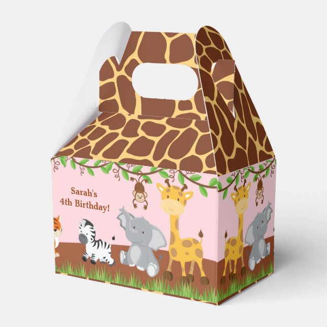 Niedlich Safari Jungle Animal Girl Gable Favor Box Geschenkschachtel (Vorderseite)