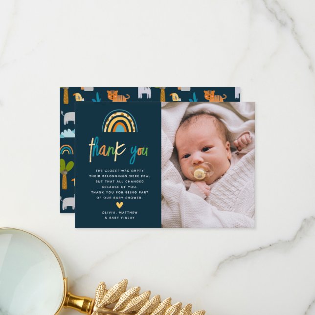 Niedlich Safari Jungle Animal Wild One Baby Dusche Dankeskarte (Vorderseite/Rückseite Beispiel)