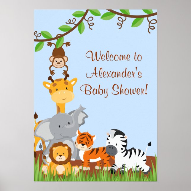 Niedlich Safari Jungle Animals Baby Boy Shoster Poster (Vorne)