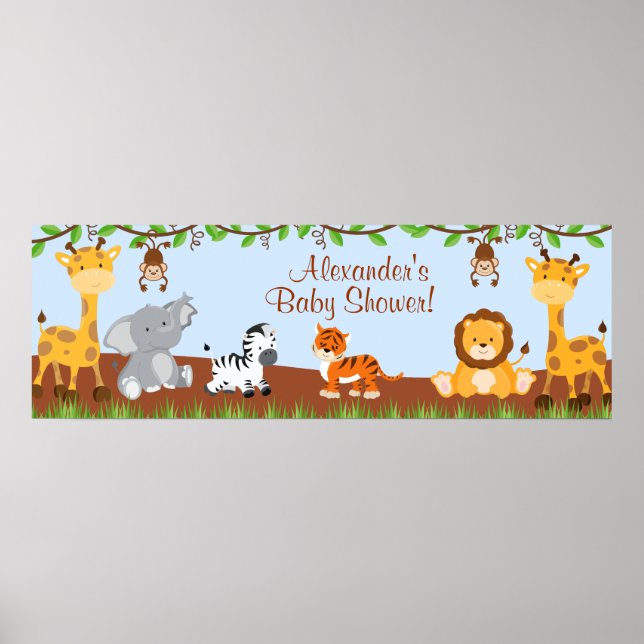 Niedlich Safari Jungle Animals Boy Baby Showbanner Poster (Vorne)
