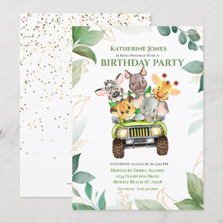 Niedlich Safari Jungle Animals Geburtstagsparty Einladung