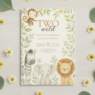 Niedlich Safari Jungle Baby Animals Geburtstag Einladung