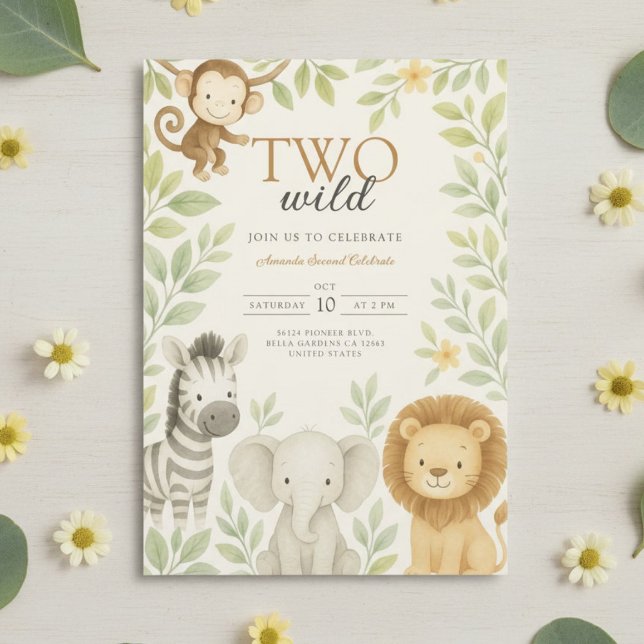 Niedlich Safari Jungle Baby Animals Geburtstag Einladung (Von Creator hochgeladen)