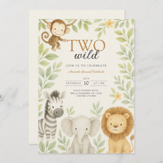 Niedlich Safari Jungle Baby Animals Geburtstag Einladung