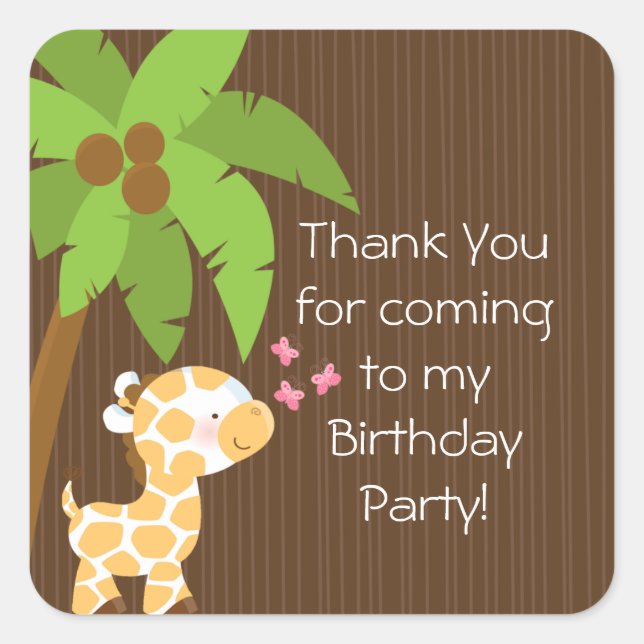 Niedlich Safari Jungle Giraffe Geburtstagsparty Quadratischer Aufkleber (Vorderseite)