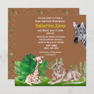 Niedlich Safari Jungle Lion Giraffe Zebra Baby Dus Einladung