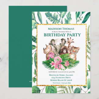 Niedlich Safari Jungle Tiere Geburtstagsparty Einl Einladung