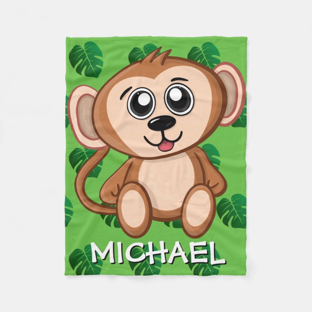 Niedlich Safari Monkey Green Cartoon Dschungel Fleecedecke (Vorderseite)