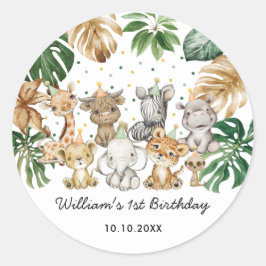 Niedlich Safari Tiere Jungle Greenery Baby Shower Runder Aufkleber