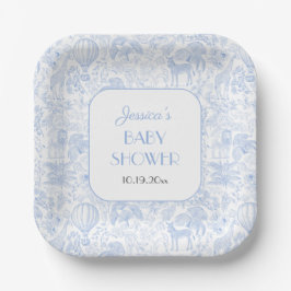 Niedlich Safari Toile de Jouy Blue Baby Dusche Pappteller