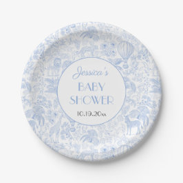 Niedlich Safari Toile de Jouy Blue Baby Dusche Pappteller