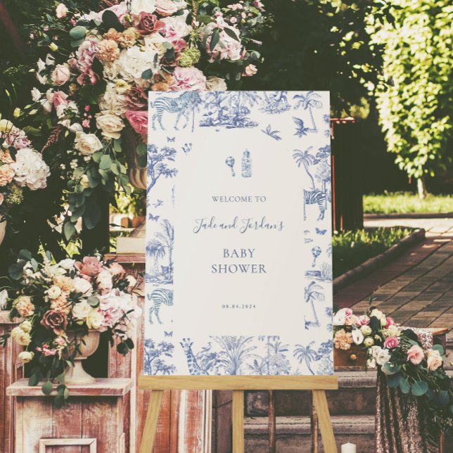 Niedlich Safari Toile de Jouy | Blue Baby Dusche Poster (Von Creator hochgeladen)