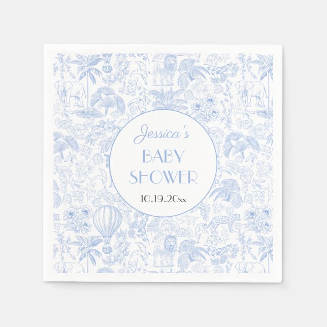 Niedlich Safari Toile de Jouy Blue Baby Duschpapie Serviette (Vorderseite)