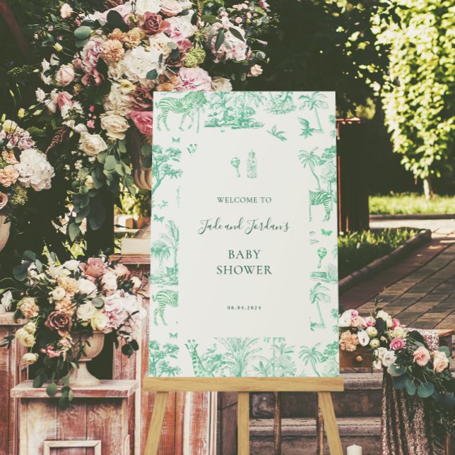 Niedlich Safari Toile de Jouy | Mint Baby Dusche Poster (Von Creator hochgeladen)