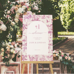 Niedlich Safari Toile de Jouy Pink Baby Dusche Poster