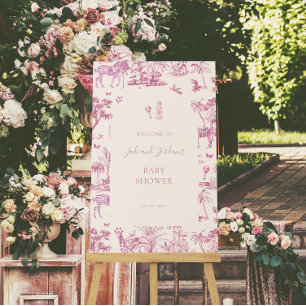 Niedlich Safari Toile de Jouy   Pink Baby Dusche Poster