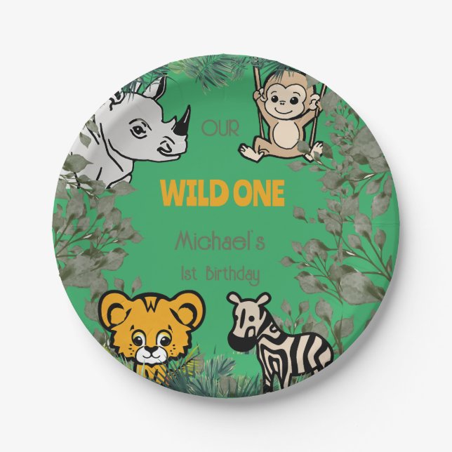 Niedlich Safari Wild One Green Pappteller (Vorderseite)