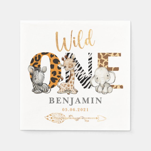 Niedlich Safari Wild One zum Geburtstag Napkins Serviette (Vorderseite)