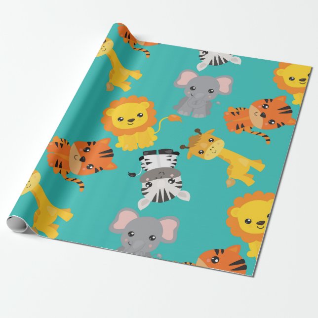 Niedlich Safari Wildlife Geschenkpapier (Ungerollt)