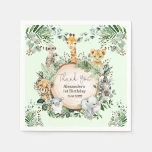 Niedlich Safari Wildtiere Grüne Geburtstagsfavori Serviette