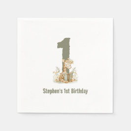 Niedlich Sage Green Giraffe 1. Geburtstag Party Serviette