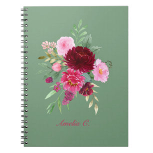 Niedlich Sage Green Girl Floral Notebook Notizblock