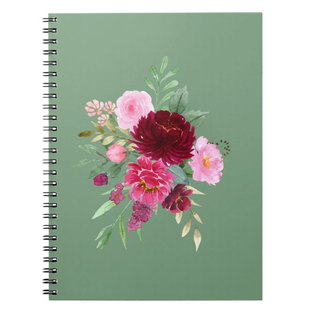 Niedlich Sage Green Girl Floral Notebook Notizblock (Vorderseite)