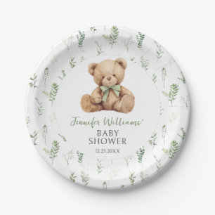 Niedlich Sage Green Teddy Bear Bow Baby Boy Dusche Pappteller