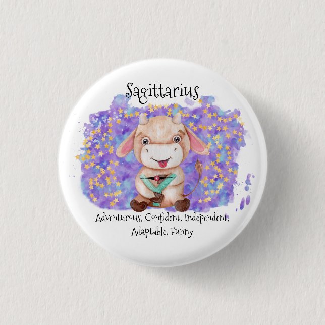 Niedlich Sagittarius Watercolor Bull Zodiac Button (Vorderseite)