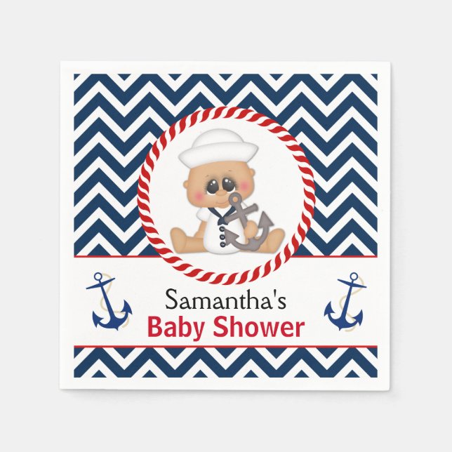 Niedlich Sailor Boy Nautical Baby Dusche Serviette (Vorderseite)