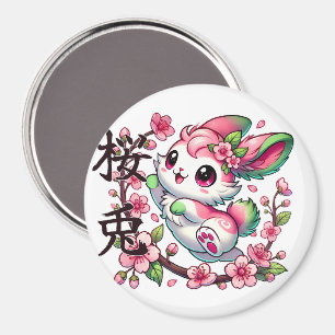 Niedlich Sakura Bunny Magnet mit japanischer Pinse