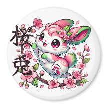 Niedlich Sakura Bunny Magnet mit japanischer Pinse