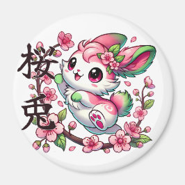 Niedlich Sakura Bunny Magnet mit japanischer Pinse