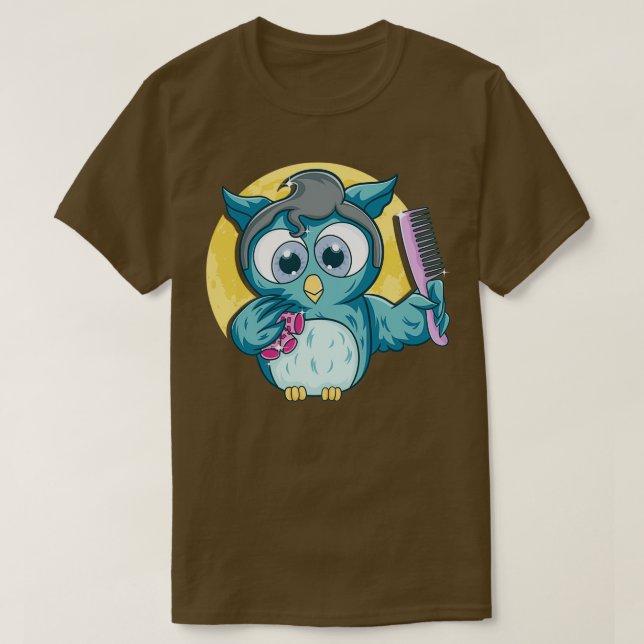 Niedlich Salon Owl Comb Friseur Frisör T-Shirt (Design vorne)