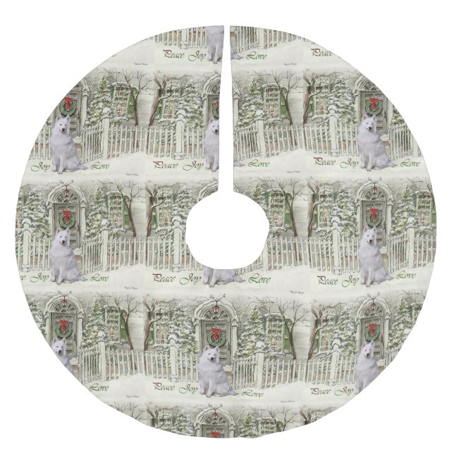 Niedlich Samoed Weihnachten Polyester Weihnachtsbaumdecke (Vorderseite)