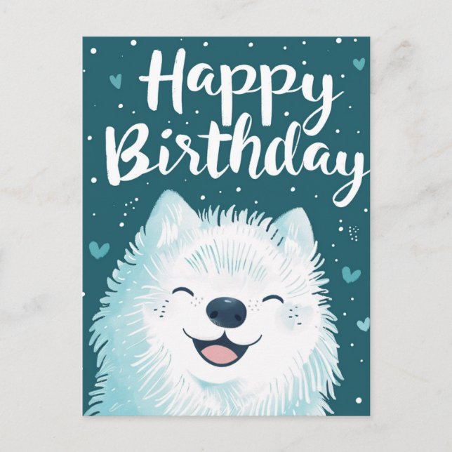 Niedlich Samoyed Happy Birthday Postkarte (Vorderseite)