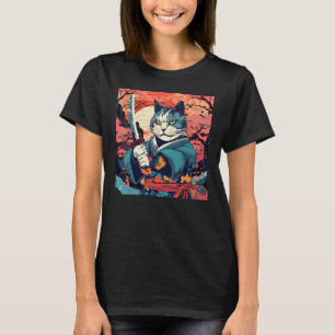 Niedlich Samurai Cat Japanisch Tattoo Vintag Kabuk T-Shirt