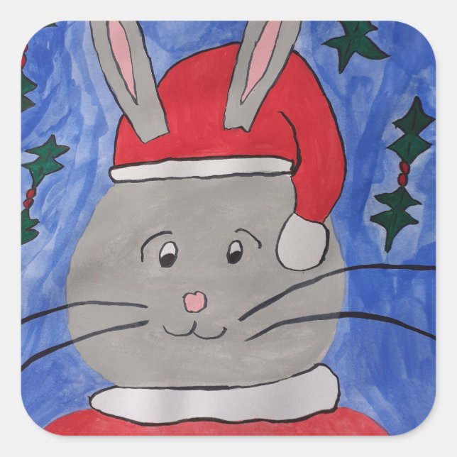 Niedlich Santa Bunny Quadratischer Aufkleber (Vorderseite)