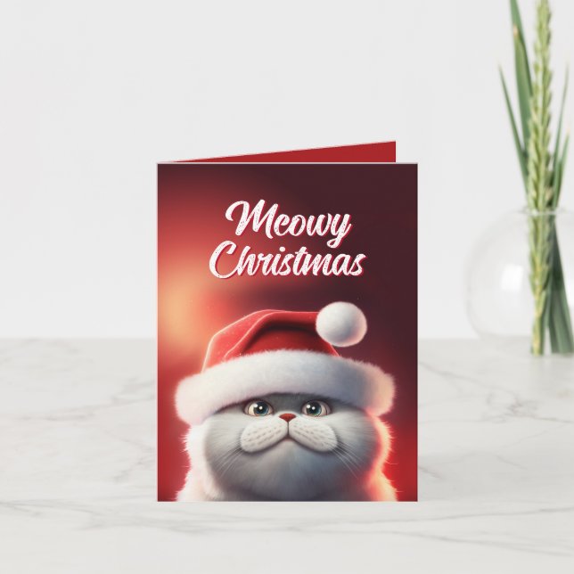 Niedlich Santa Cat Meowy Karte (Vorderseite)
