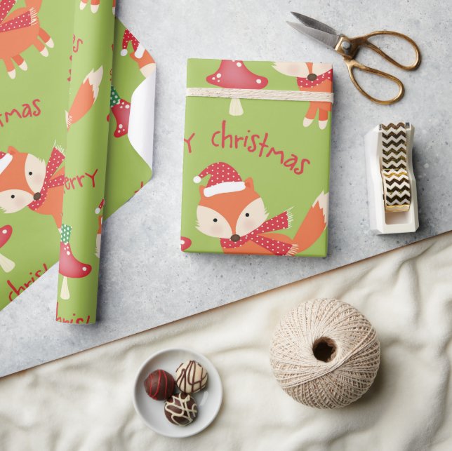 Niedlich Santa Fox Frohe Weihnachten Geschenkpapier (Kunsthandwerk)