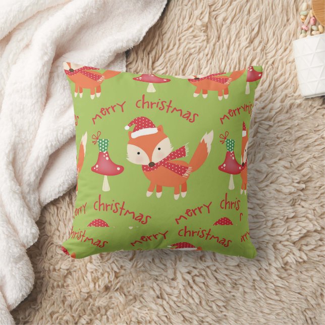 Niedlich Santa Fox Frohe Weihnachten Kissen (Decke)