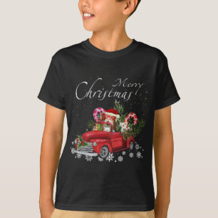 Niedlich Santa Fox Terrier Riding Red Truck Merry  T-Shirt
