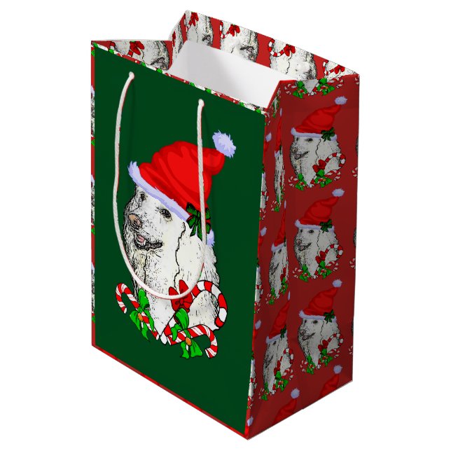 Niedlich Santa Poodle Weihnachten Mittlere Geschenktüte (Rückseite Schrägansicht)