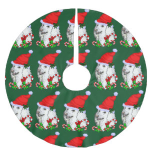 Niedlich Santa Poodle Weihnachten Polyester Weihnachtsbaumdecke