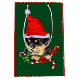 Niedlich Santa Puppy Rottweiler Weihnachten Mittlere Geschenktüte