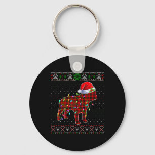 Niedlich Santa Red Kariert French Bulldog Light Ug Schlüsselanhänger